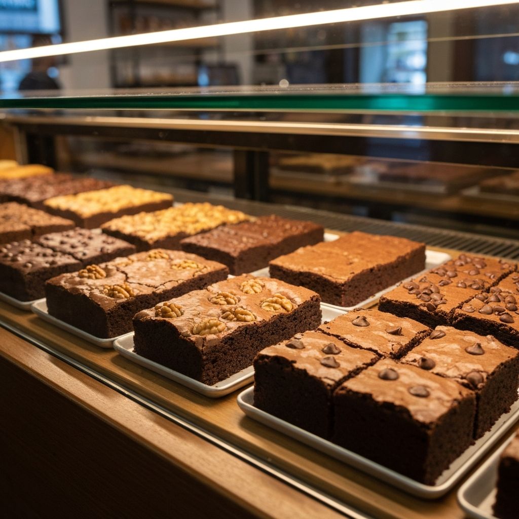 Fresh baked brownies on display